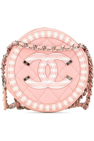 CHANEL 2019 Caviar Striped CC Filigree Round crossbody bag