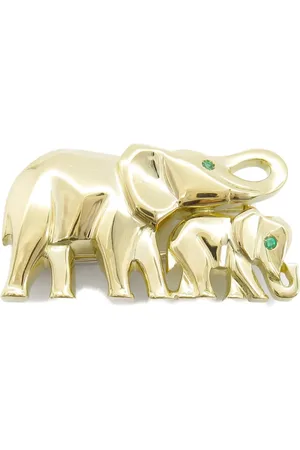 Cartier 2010s 18K yellow Elephant emeralds brooch