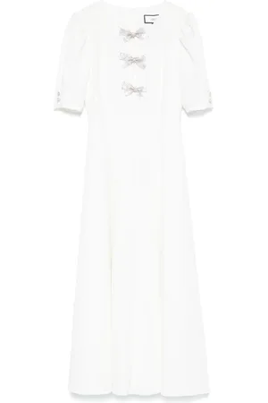 NISSA Crystal-bow crepe midi dress