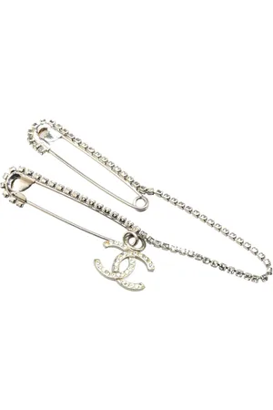 CHANEL 2001 Plated CC Safety Pins Crystals Brooch costume brooch