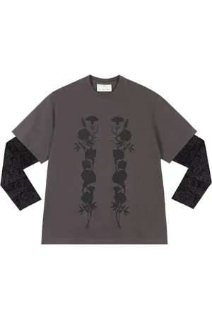 SONG FOR THE MUTE Foliage-print double-layered "Black" T-shirt