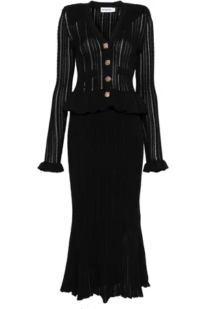 Self-Portrait Knitted peplum maxi dress