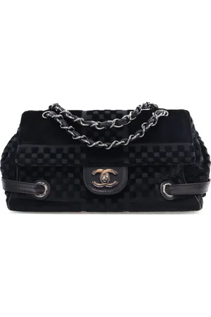 CHANEL 2005-2006 CC Check Embossed Velvet Belted Side Flap shoulder bag