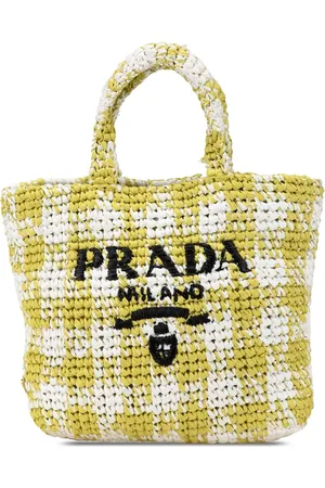 Prada 2013-2024 Small Raffia Effect Crochet Embroidered Logo tote bag