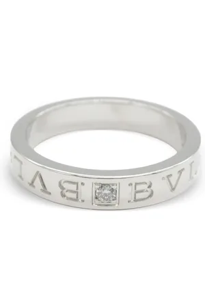 Bvlgari 2010s 18K gold double-logo diamond ring