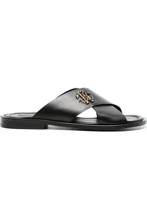 Roberto Cavalli Logo-plaque leather slides