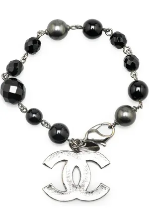 CHANEL 2008 Faux Pearl and Beads CC Charm Bracelet costume bracelet