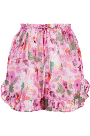 Ganni Printed high-waist shorts