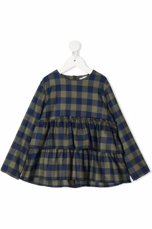 Il gufo Gingham-check smocked blouse