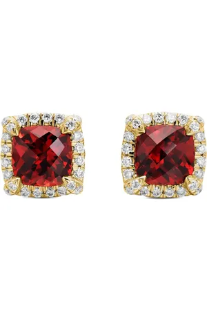 David Yurman 18kt yellow gold Petite Chatelaine garnet and diamond stud earrings (5mm)