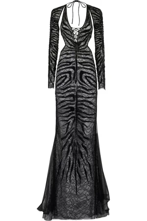 Roberto Cavalli Sheer tiger-print evening dress