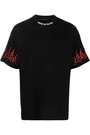 Vision Of Super Flames-embroidered cotton T-shirt