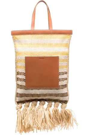 Jil Sander Striped woven-raffia tote bag
