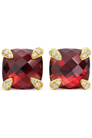 David Yurman 18kt yellow gold Chatelaine garnet and diamond stud earrings (8mm)