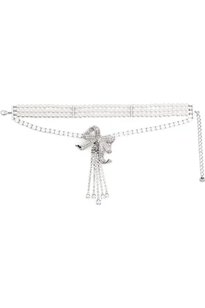 Self-Portrait Crystal bow-droplet necklace