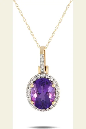 LB Exclusive Pre-owned 14K Yellow diamond and amethyst pendant necklace