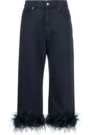 P.A.R.O.S.H. Feather-trim stretch-cotton jeans