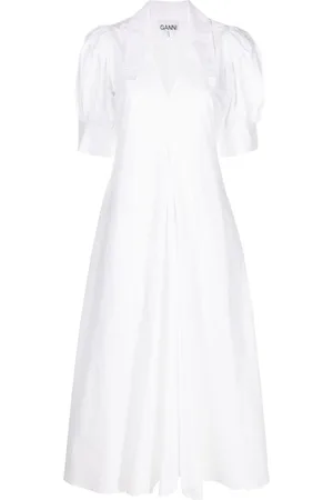 Ganni V-neck organic cotton midi dress