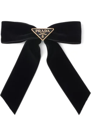 Prada Triangle-logo bow velvet hair clip