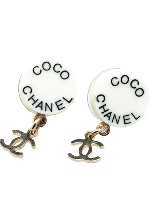 CHANEL 2007 Gold Plated Acrylic CC Dangle Coco Chanel Push Back Earrings costume earrings