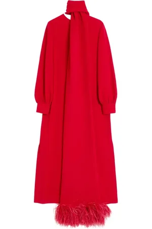 VALENTINO GARAVANI Feather-trim midi dress