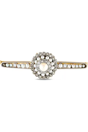 LB Exclusive 14K gold diamond and seed pearl brooch