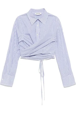 MONSE Striped long-sleeved wrap cropped shirt