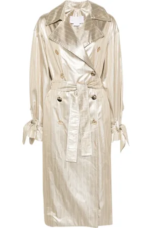GENNY Engraved-buttons pinstriped maxi coat