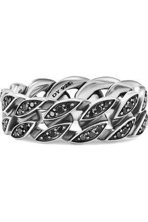David Yurman Sterling silver Curb Chain diamond band ring (8mm)