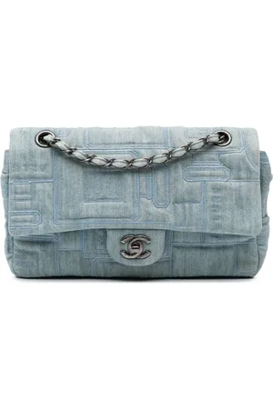 CHANEL 2016-2017 Medium Embroidered Denim Perfume Bottle Single Flap shoulder bag