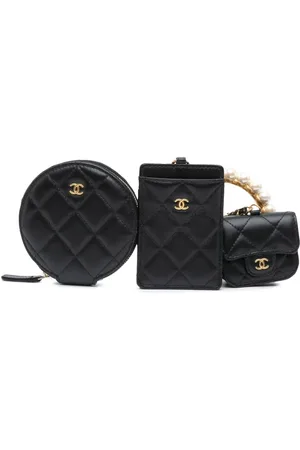 CHANEL 2021 Lambskin Pearl Crown CC Wristlet Multi Pouches clutch bag
