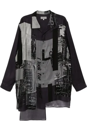 YOHJI YAMAMOTO Message-print switching-hem shirt