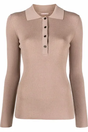 12 STOREEZ Ribbed-knit long-sleeved polo top