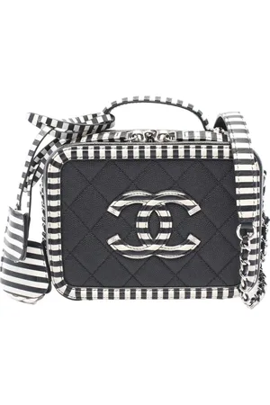 CHANEL 2019 Small Caviar Striped CC Filigree Case vanity bag