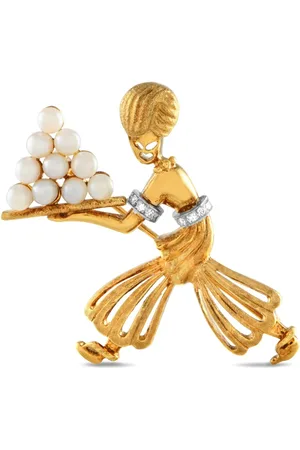 LB Exclusive 18K yellow Genie pearl and diamond brooch