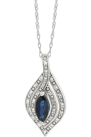 LB Exclusive 14K white gold diamond and sapphire pendant necklace