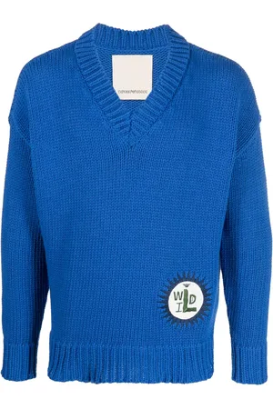 Emporio Armani Embroidered-logo V-neck jumper