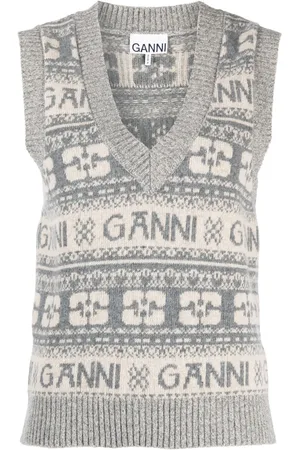 Ganni Logo intarsia-knit V-neck vest