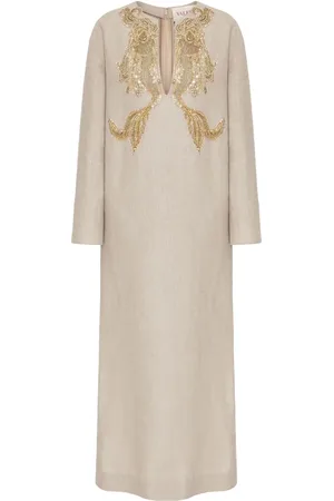 VALENTINO GARAVANI Embroidered linen maxi dress