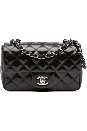 CHANEL 2012-2013 Mini Rectangular Classic Striped Patent Single Flap crossbody bag