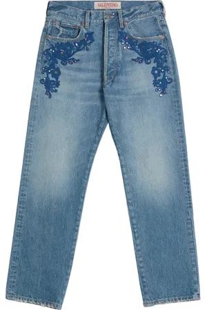 VALENTINO GARAVANI Floral-embroidered jeans
