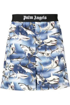 Palm Angels Shark-print logo-waist shorts