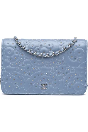 CHANEL 2019 Studded Lambskin Camellia Wallet On Chain shoulder bag