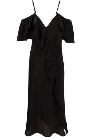 Gold Hawk Ruffle-detail V-neck dress