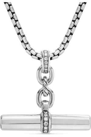 David Yurman Sterling Lexington E/W Barrel diamond pendant (32mm)