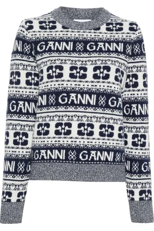 Ganni Crew-neck intarsia-knit logo jumper