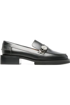 Ganni Crystal-button leather loafers