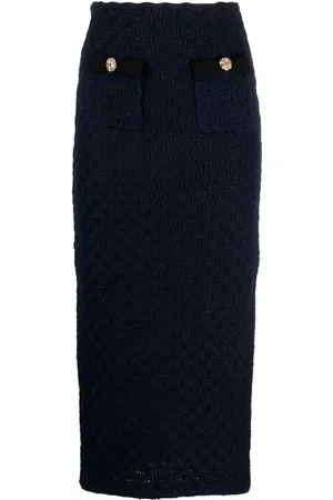 Self-Portrait Waffle-knit midi skirt