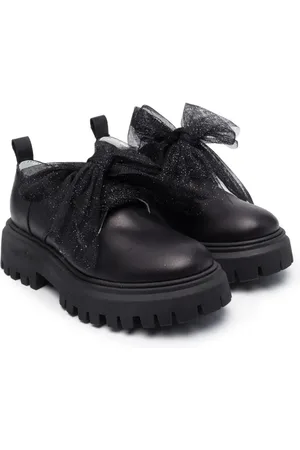 MONNALISA Tulle-bow leather loafers