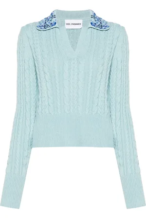 Des Phemmes Floral appliqu?? cable knit top
